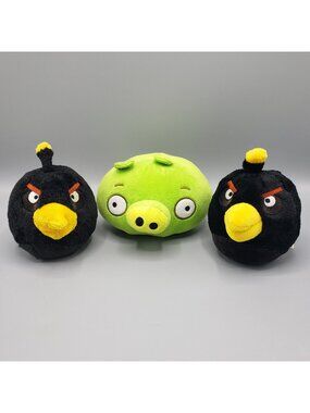 Lot of 3 Angry Birds Plush 5" Green Pig Rovio 2022 Black Bombs Commonwealth 2010